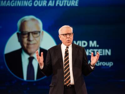 David Rubenstein giving the keynote presentation