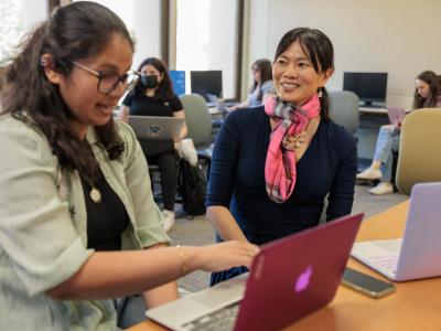 Professor Alexa Joubin with a student