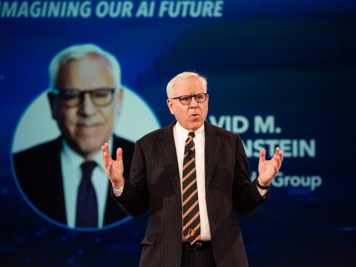 David Rubenstein giving the keynote presentation
