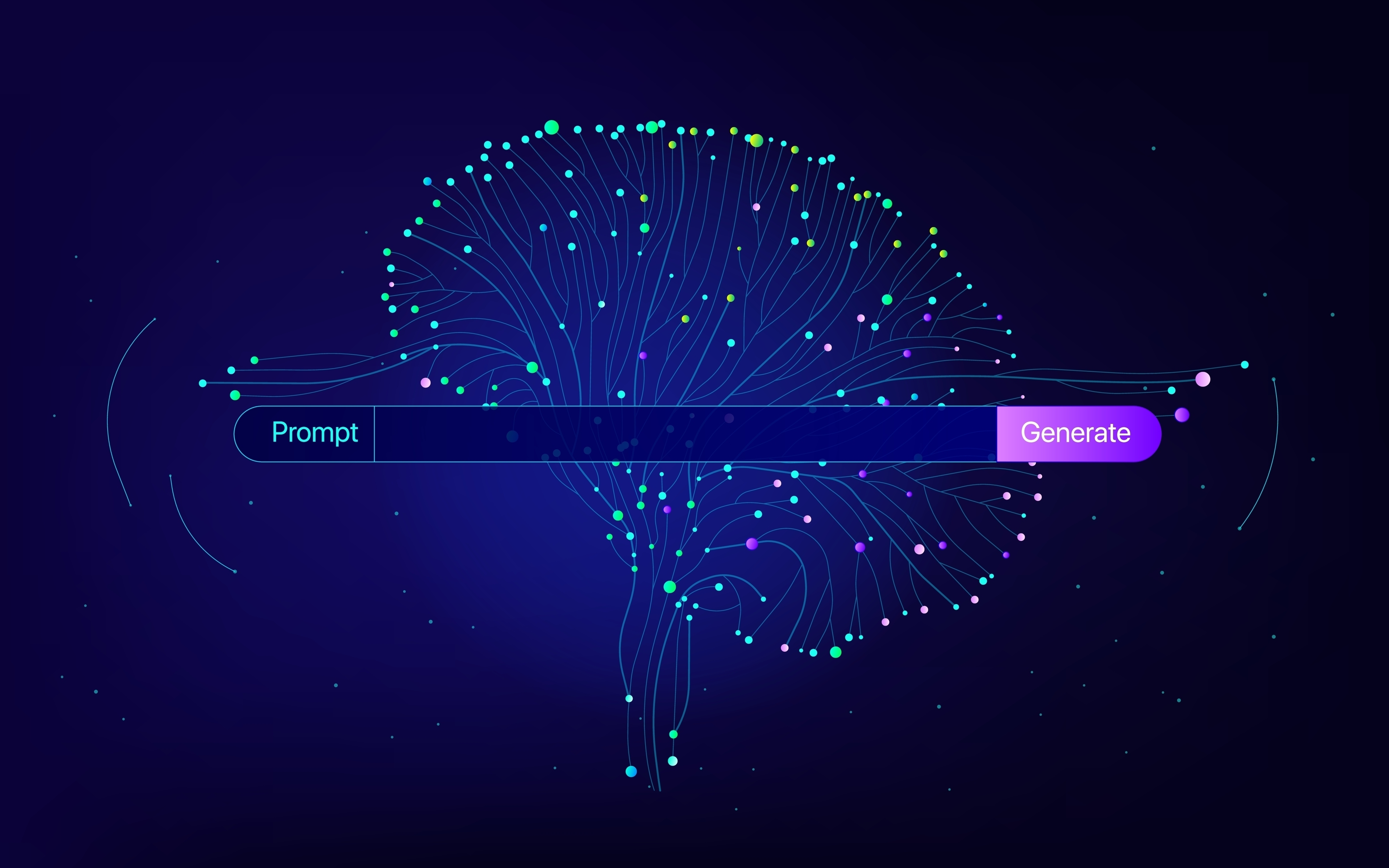 Graphic of a brain with an AI prompt generator overlaid on top 
